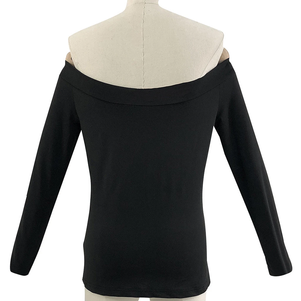 New Women Summer Blouse Women Sexy Solid Long Sleeve Blouse Deep V-Neck Off Shoulder Tops Blouse Spring Girls Ladies 805