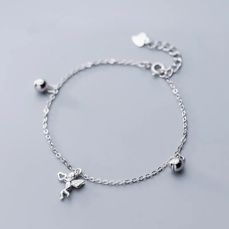 Настоящий 925 пробы, серебряный браслет с ангелами для очаровательных женщин, вечерние, милые ювелирные украшения, браслет из бисера, аксессуары, подарок