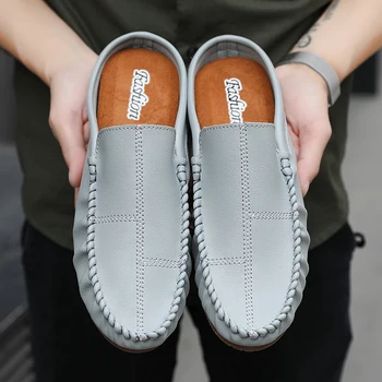

2020 New Mens Half slippers Comfortable Men Flats Footwear Slip On Casual Sneakers For Men Half Drag Men Loafer Size 39-44
