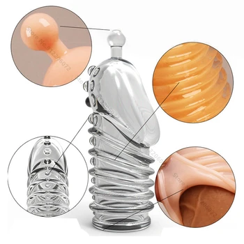 Reusable Lengthen Enlargement Condoms Extend G-Point Ring Male Penis Extension Sleeves Sex Toys for Man Adults Intimate Goods 4