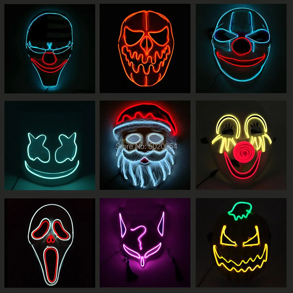 

Payday Led Rave Mask Led Halloween Mask Dance DJ Happy EL Wire Mask For Carnival Masque Halloween Easter Birthday Party