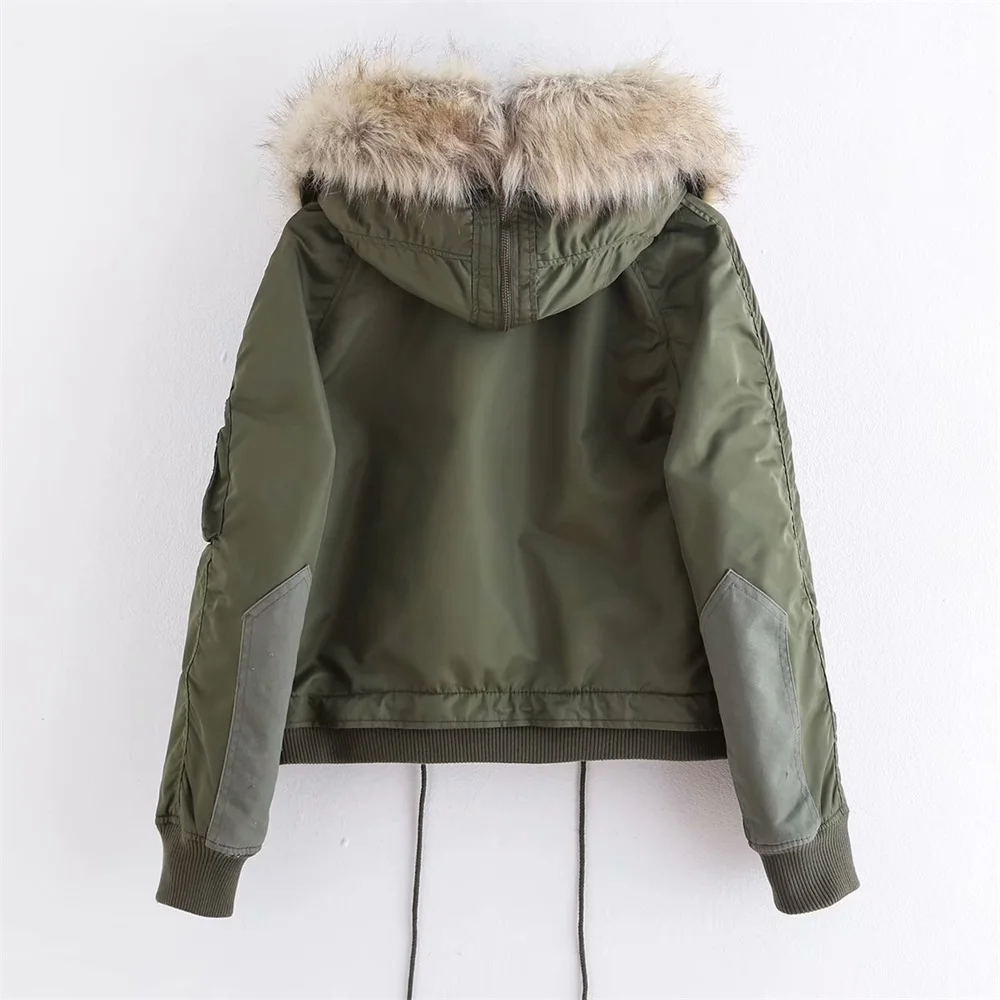Женская одежда Za на осень и зиму короткая нейлоновая парка с искусственным мехом