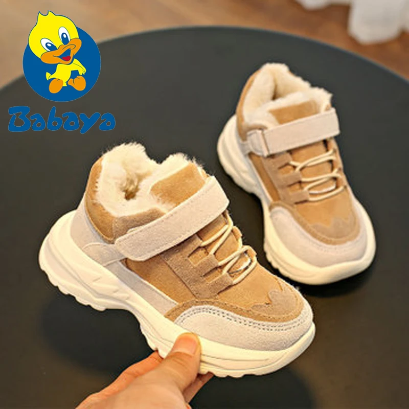 

2020 Winter Kids Boots brand boys girls warm leather sneakers fashion footwear children casual shoes plush non slip sport shoes