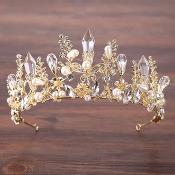 

Baroque Style Classic Flower Crystal Pearl Royal Princess Gold Tiara Crown Headband Noiva Bride Bridal Wedding Hair Jewelry