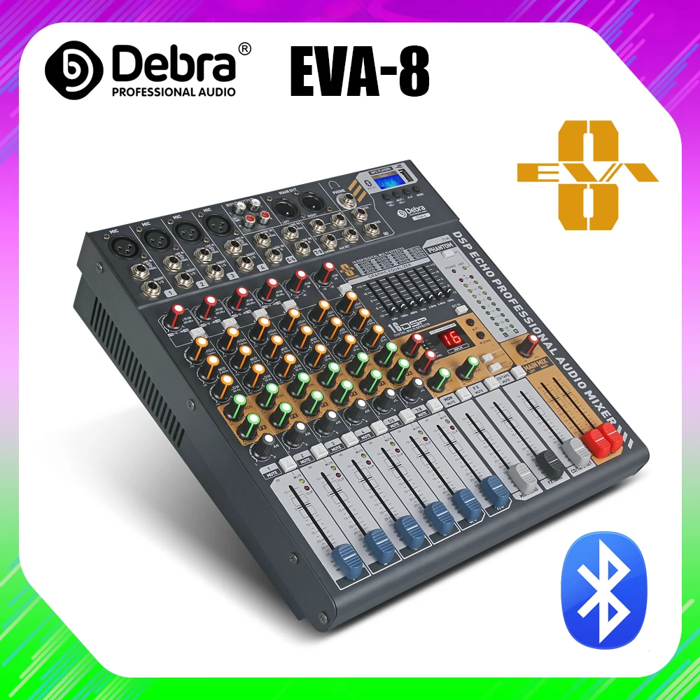 US $136.50 Debra Audio Clean SoundPro EVA8 8Channels Audio Mixer Dj Consoler With 48V Phantom Power USB Bluetooth For Recording Stage