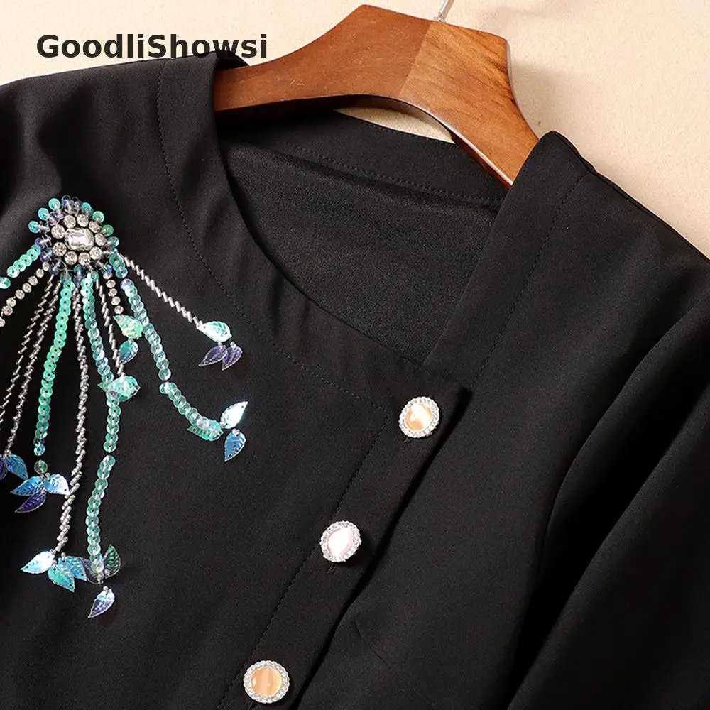 GoodliShowsi, Новое поступление, пасторальное женское асимметричное платье, косой воротник, блестки, цветочный принт, несимметричный подол, плиссированное платье