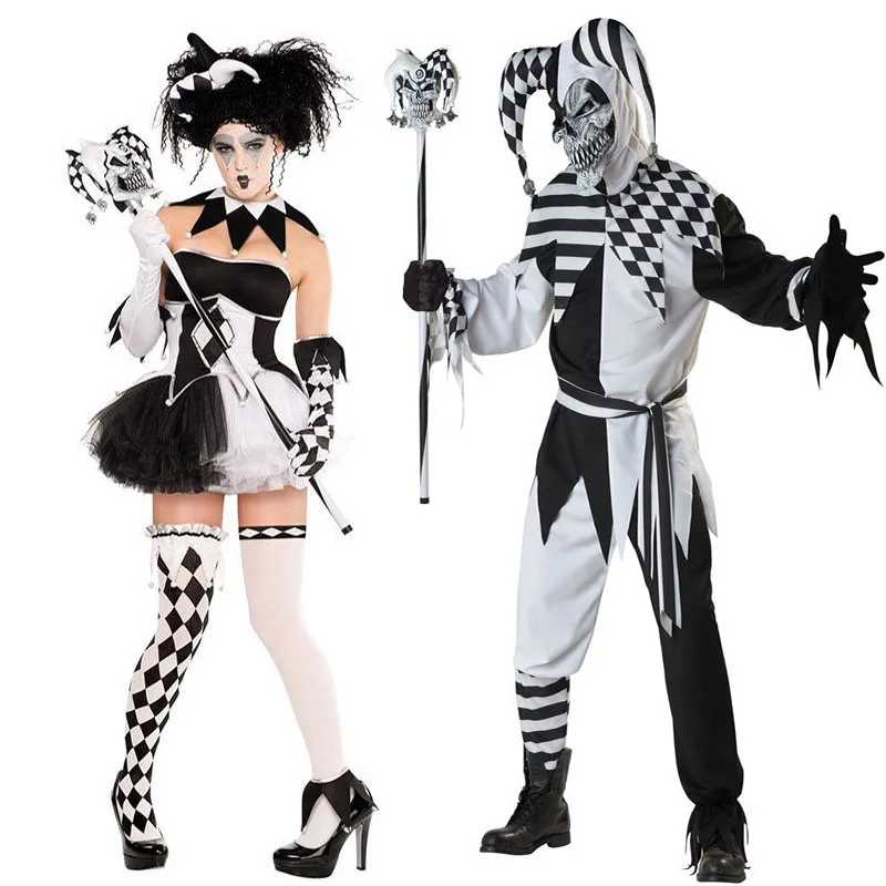 Disfraz de pareja de payaso para adultos, fiesta de Halloween vestido  blanco y negro para, payaso, circo, Joker, novedad|Disfraces de películas y  TV| - AliExpress