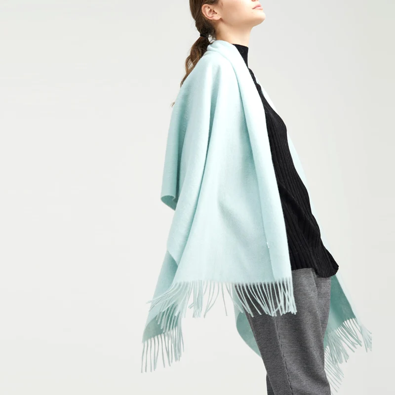Шерстяной женский шарф 300 г, утолщенная кашемировая шаль, модные зимние женские шарфы из пашмины, большие размеры, сохраняющие тепло - Цвет: Green