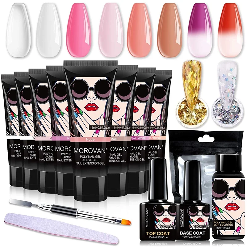 Morovan 1 set Poly Nail Gel Extension Nail Kit All For Manicure Set Acrylic Nails with UV Lamp Builder Gel Polish For Nail Salon