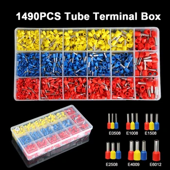 

1490pcs Tube Terminal Kit Insulated Various Styles Tubular Sleeves Ferrule End Cable Wiring Electrican Crimp Terminals Set Kits