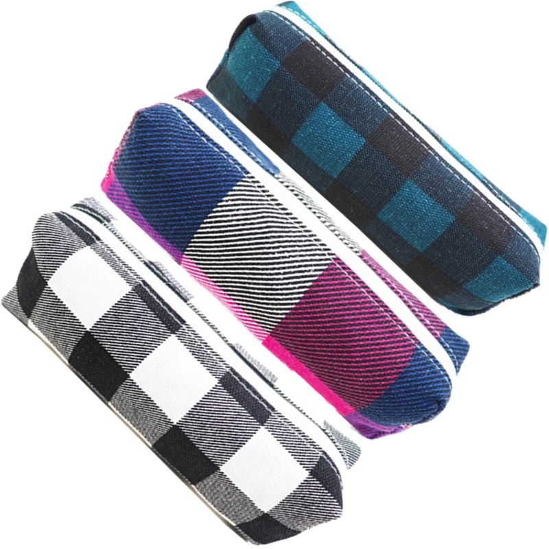 

New Solid Color School Pencil Case Grid Canvas PencilCase for Boy Girl Stationery Geometry Pencil Bag Pencil Box