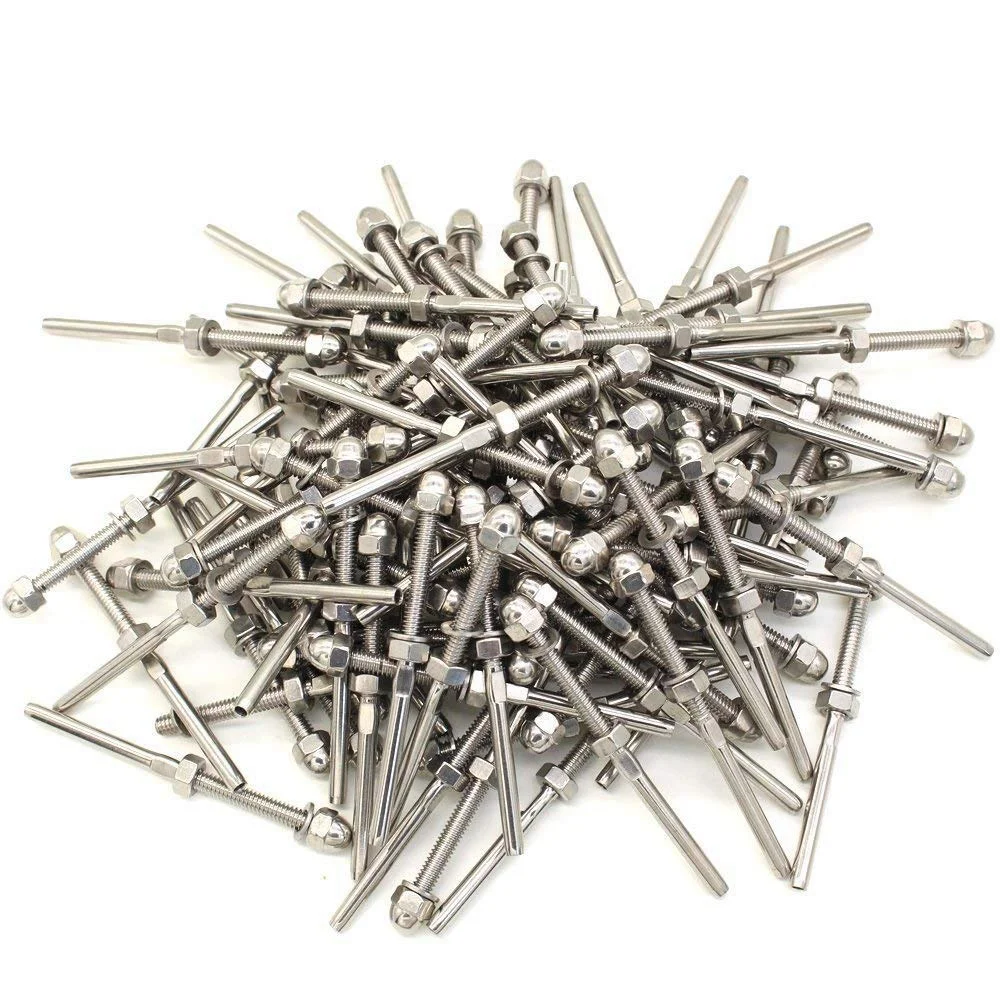 

BMBY-100 Pcs Stainless Steel Handrail Railing Cable Tensioner Threaded Stud End Fitting For 1/8 Inch Cable Wire