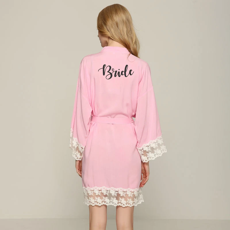 pink bride Искусственный шелк хлопковое платье подружки невесты сексуальная одежда с кружевной отделкой Для женщин Свадебные вечерние халат одежда для сна, Ночная Сорочка Мать платье фрейлины - Цвет: pink bride