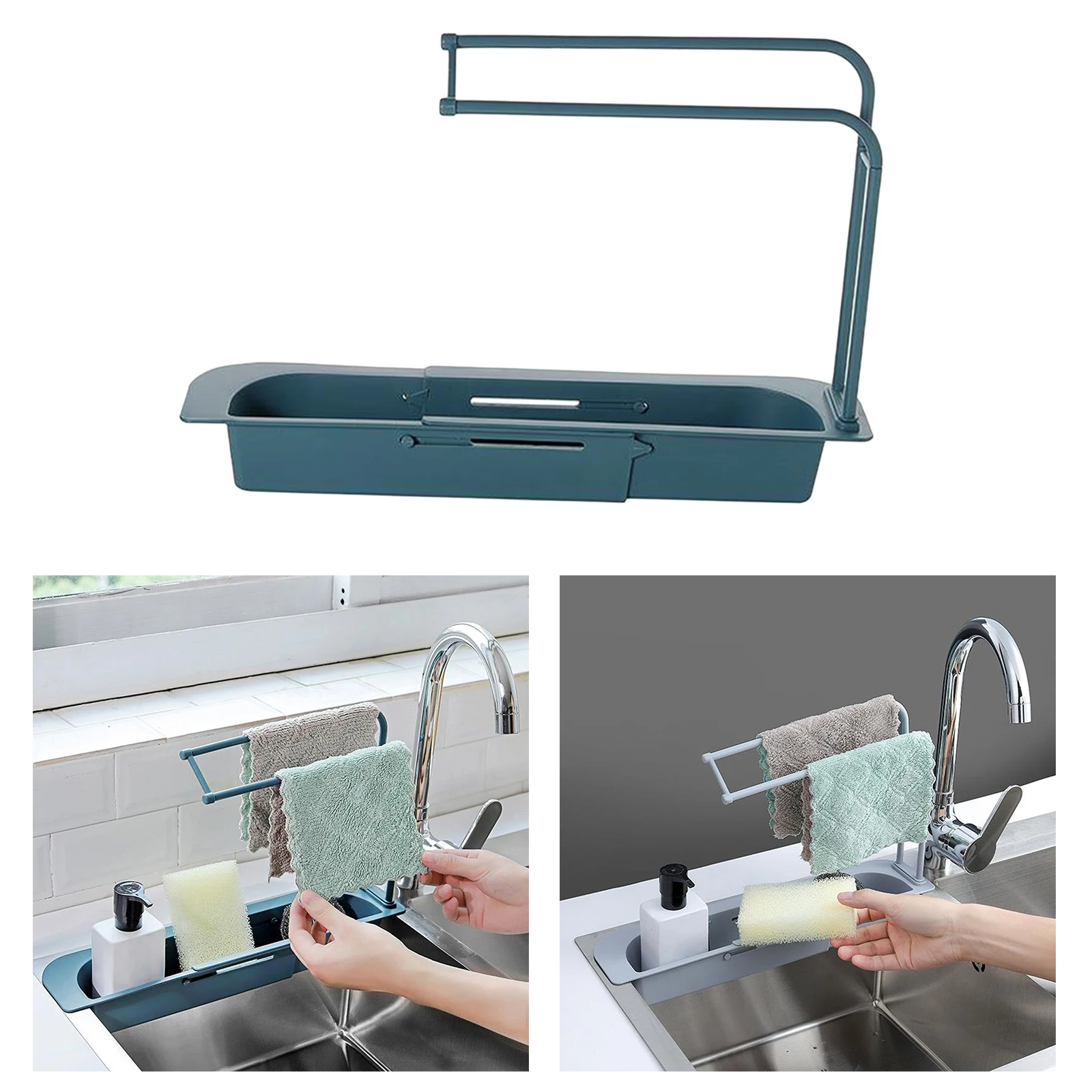 Telescopic Sink Drain Basket Dish Cloth Rack Shelf Kitchen Organizer Plastic PP