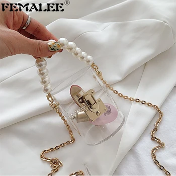 

Luxury Mini Pearl chains Clear Handbag female 2020 New ins fashion transparent Bucket bag Small Lock shoulder messenger bags