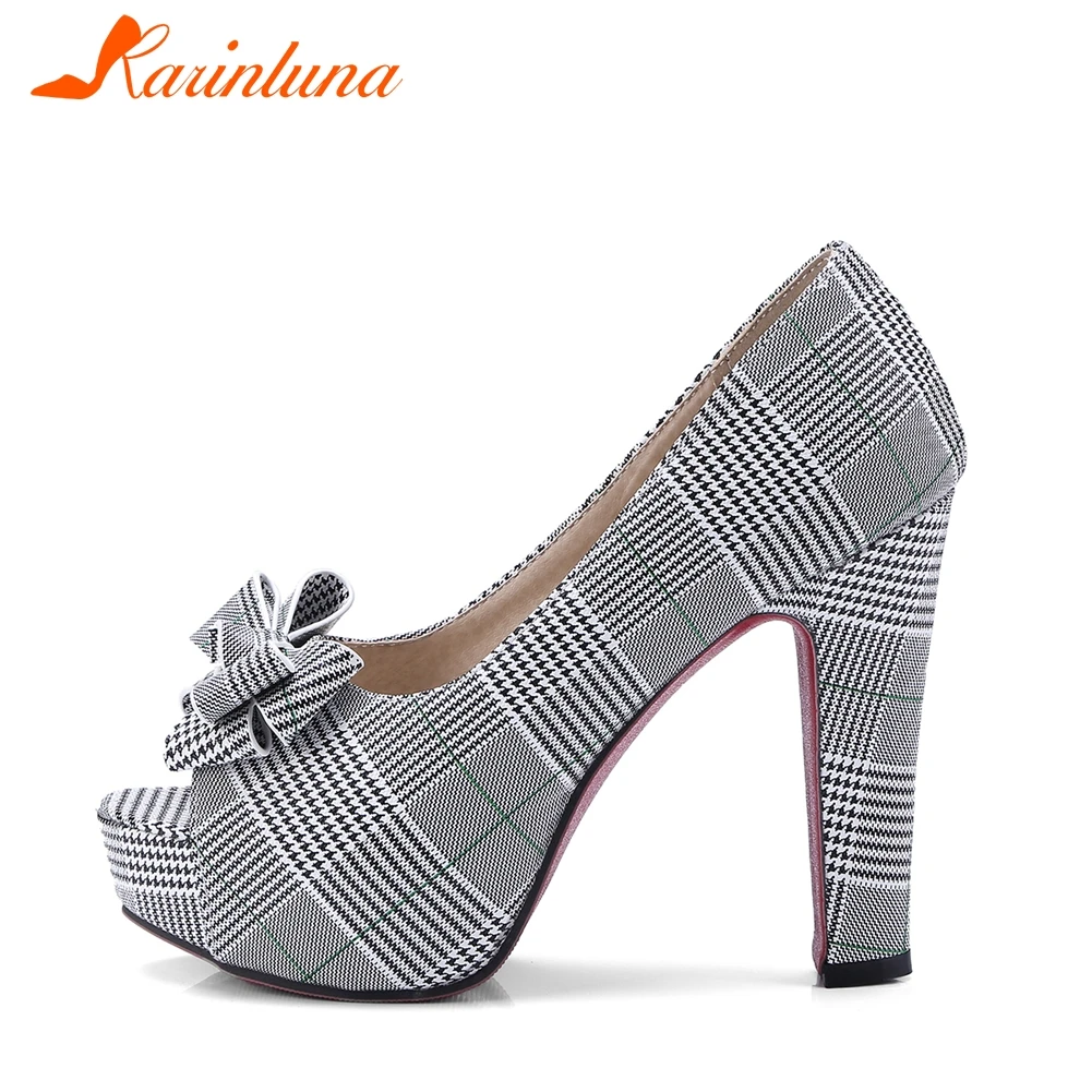 

KARINLUNA High Heels Date Pumps Office Sweet butterfly-knot Pumps Women Hot Sale 32-43 Elegant Peep Toe Platform Shoes Woman