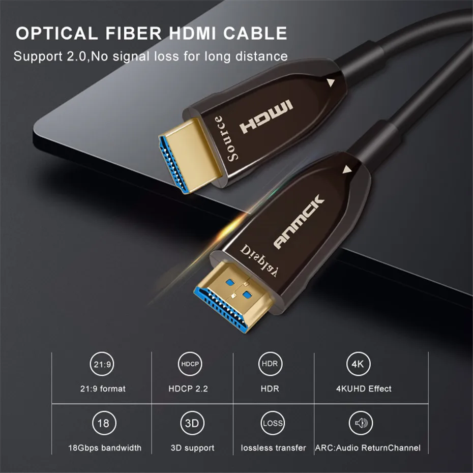 HDMI 2.0 Cable 4K 60Hz Fiber Optical HDMI Male to Male Cord ARC HDR for HDTV Xiaomi Box Projector PS4 Cable HDMI 10m 30m 50m