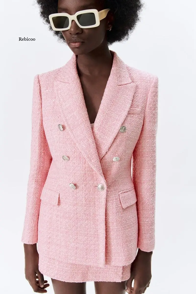 

Женский офисный блейзер в шотландскую клетку, Розовый Длинный блейзер большого размера с длинными рукавами, топ с двумя пуговицами и карманами для осени