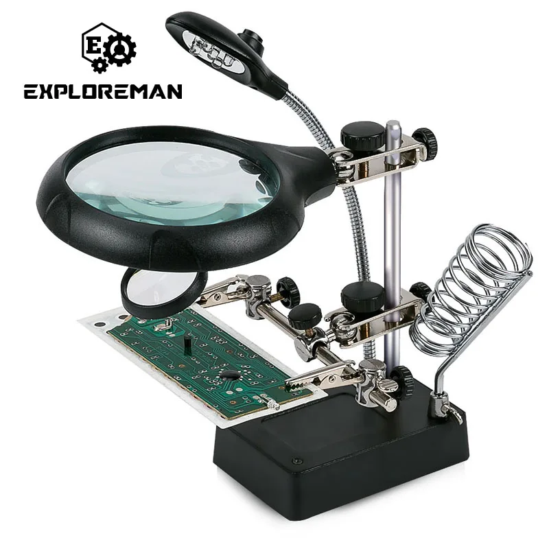 Welding Magnifying Glass with LED Light 3.5X-12X lens Auxiliary Clip Loupe Desktop Magnifier Third Hand Soldering Repair soldering magnifier