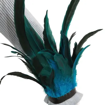 

MSemis 1 Pair Feather Wrist Cuffs Faux Pearl Leather Decor Black Real Natural Dyed Rooster Arm Cuff Party Halloween Accessory