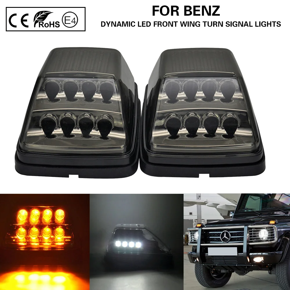 

Dynamic Smoke Front Wing Turn Signal Lamp Corner Light(Amber)LED Position light(white)for Mercedes G-Class W463 G500 G55 AMGG550