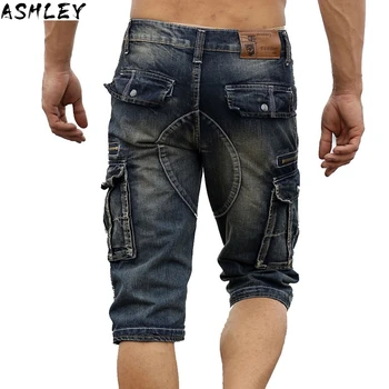 

Men's Idopy Casual Cargo Denim Shorts Retro Vintage Washed Slim Fit Jean Shorts Mulit-Pockets Military Biker Shorts For Men