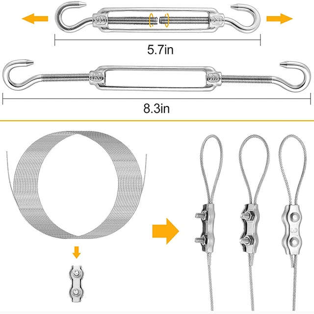 6 Mm -Es Téglalap Napfényes Vitorlás Hardverkészlet Rugalmas Rozsdamentes Acél Huzalkötél Turnbuckle Snap Hook - Image 5