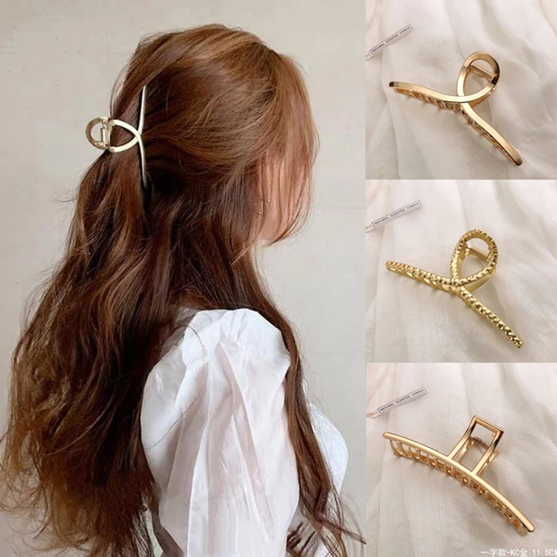 1 pc Women Girls Korean Style Mental Hair Claws Geometric Fashion Hair Accessories Big Size Simpe Hair Clips Headwear For Women