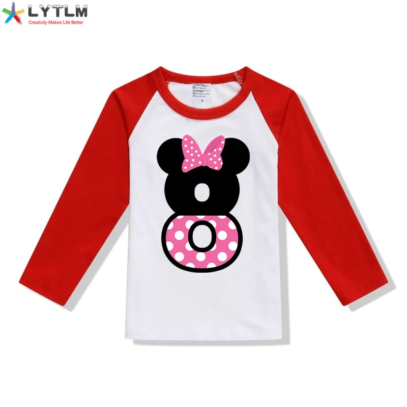 LYTLM рубашки для маленьких девочек топы для девочек 5-9 лет, футболка с длинными рукавами и рисунком детская одежда с дизайном «Микки», Детская футболка Anniversaire Enfant - Цвет: CX Raglan Red