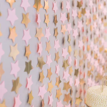

7*7/set Fashion Wall Hanging Paper Star Garlands 3m Long Birthday String Chain Banner Wedding Party Handmade Kid Room Home Decor