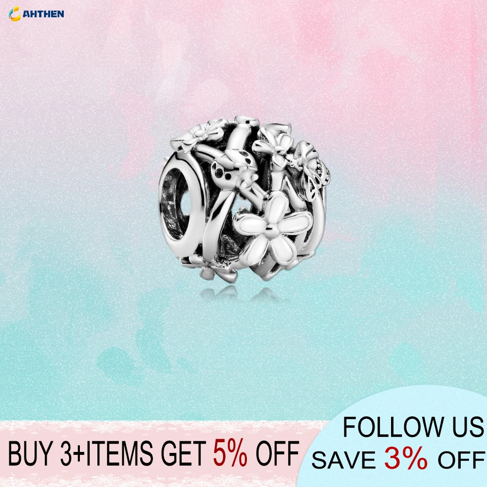 

2020 New Series S925 Sterling Silver Beads Openwork White Daisy Flower Charms fit Original Pandora Bracelets Women DIY Jewelry