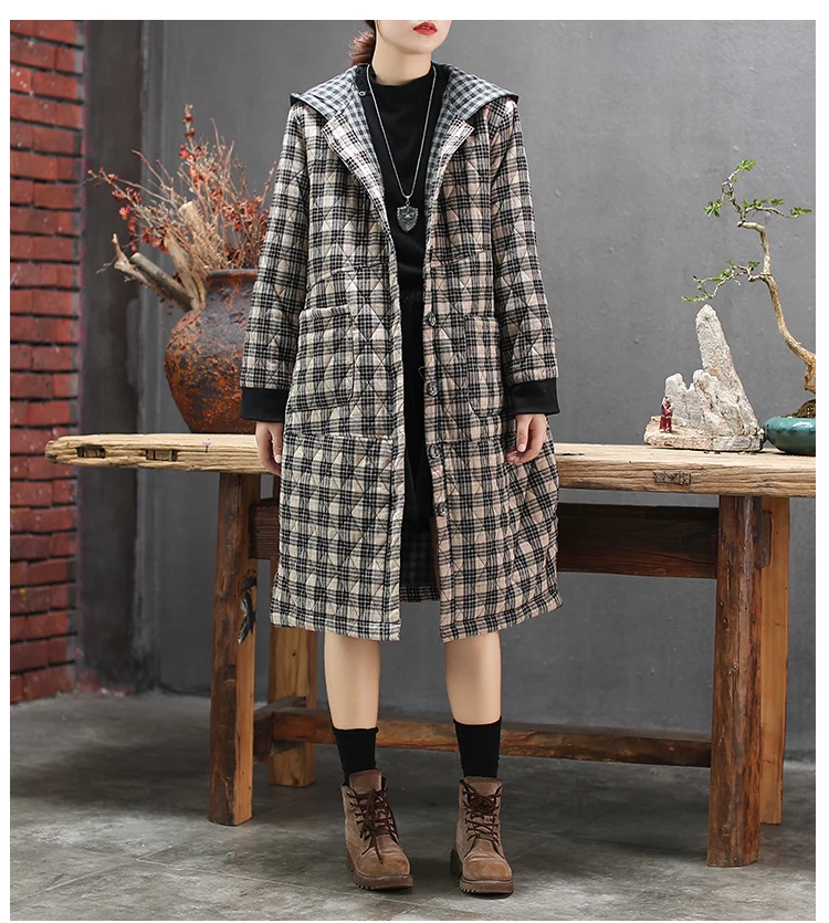Max LuLu модные корейские женские панк уличная Женская клетчатая Длинная зимняя куртка негабаритная парка с капюшоном винтажные теплые стеганые пальто