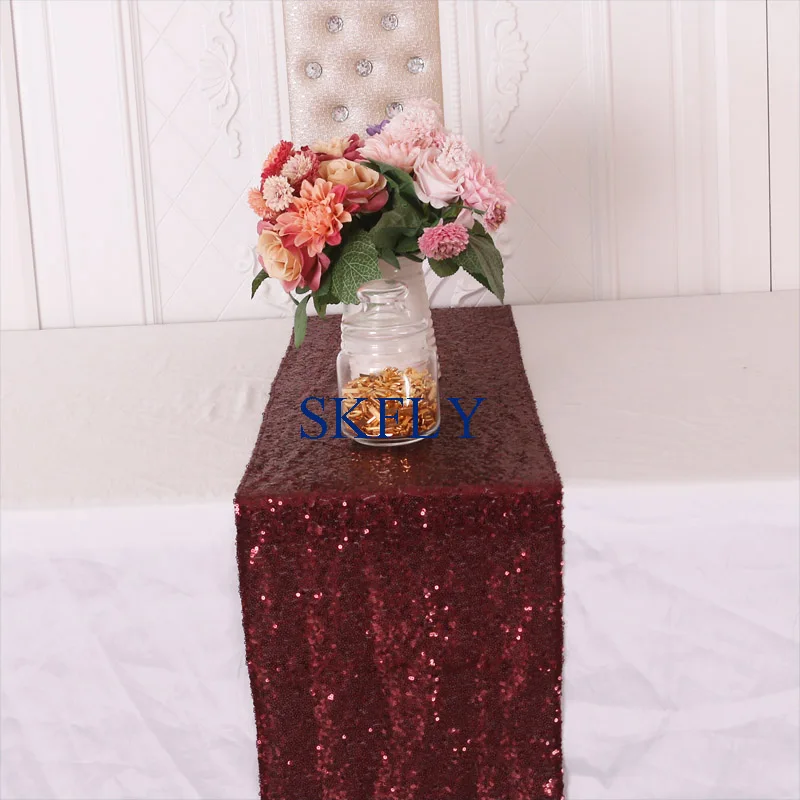 

RU0009V Unique Elegant Christmas party wholesale wedding decoration burgundy sequin table runner