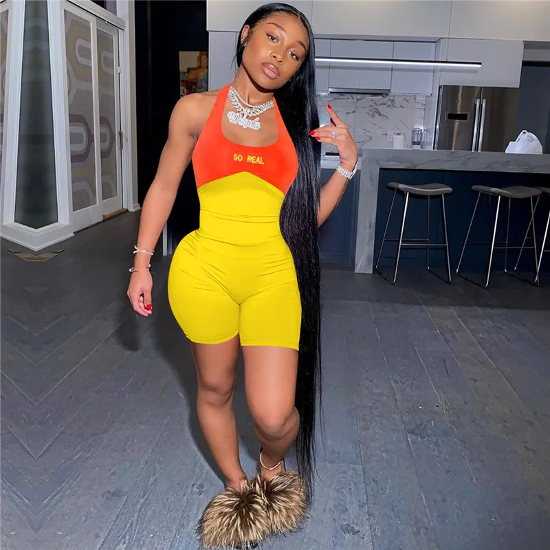 ANJAMANOR Pink Halter Backless Bodycon Cami Romper Sexy Clothes One Piece Outfit Jumpsuit Women Summer 2020 Playsuit D89-AB83