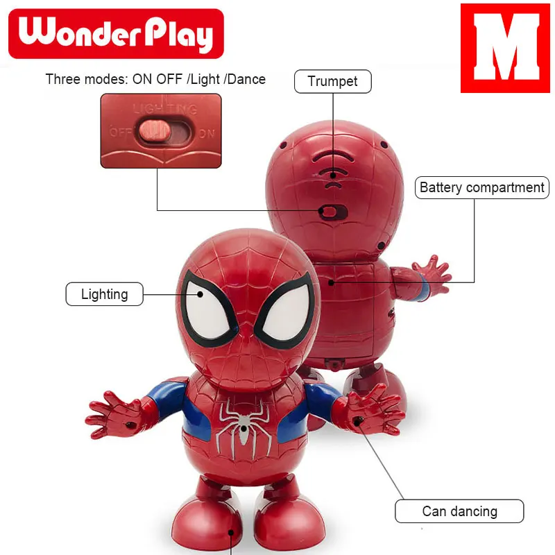 Дизайн для Мстители Super hero "Человек-паук" для танцев фигуркы игрушки с Led светильник музыка робот hero электронные игрушки для детей