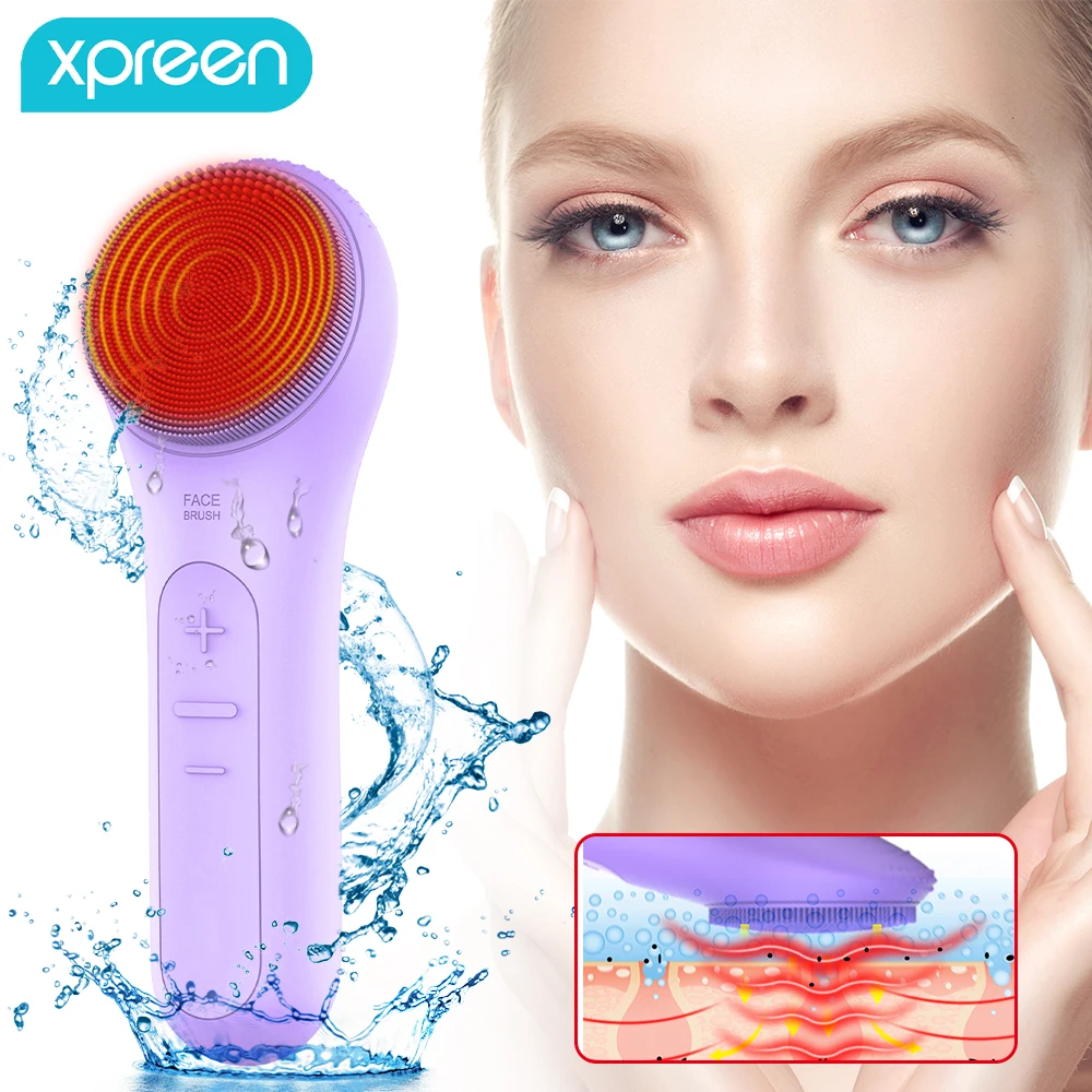 

Heating Facial Cleansing Brush, Xpreen Silicone Facial Cleansing Brush Handheld Electric Face Massager Scrubber Anti-Aging Sonic