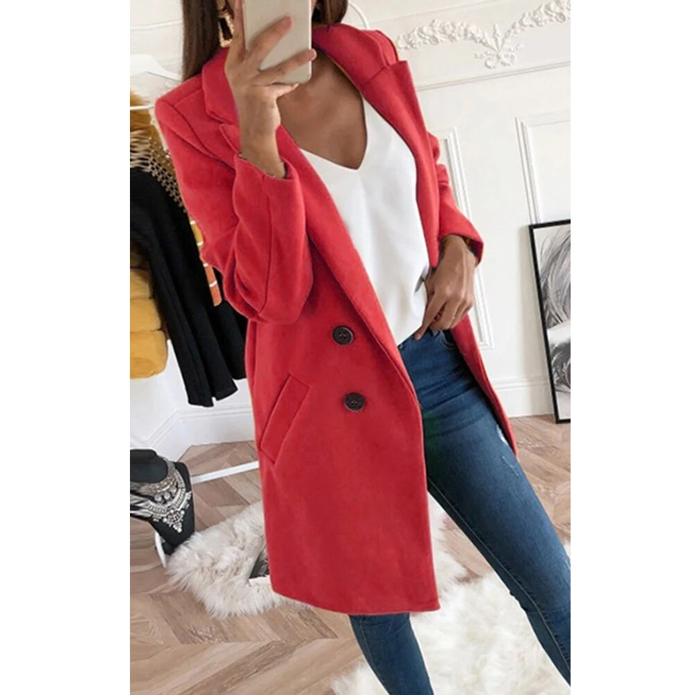 Женское Смешанное пальто Женская куртка пальто 5XL Плюс размер длинный рукав отложной воротник куртка Элегантные женские пальто AM1177 - Цвет: red