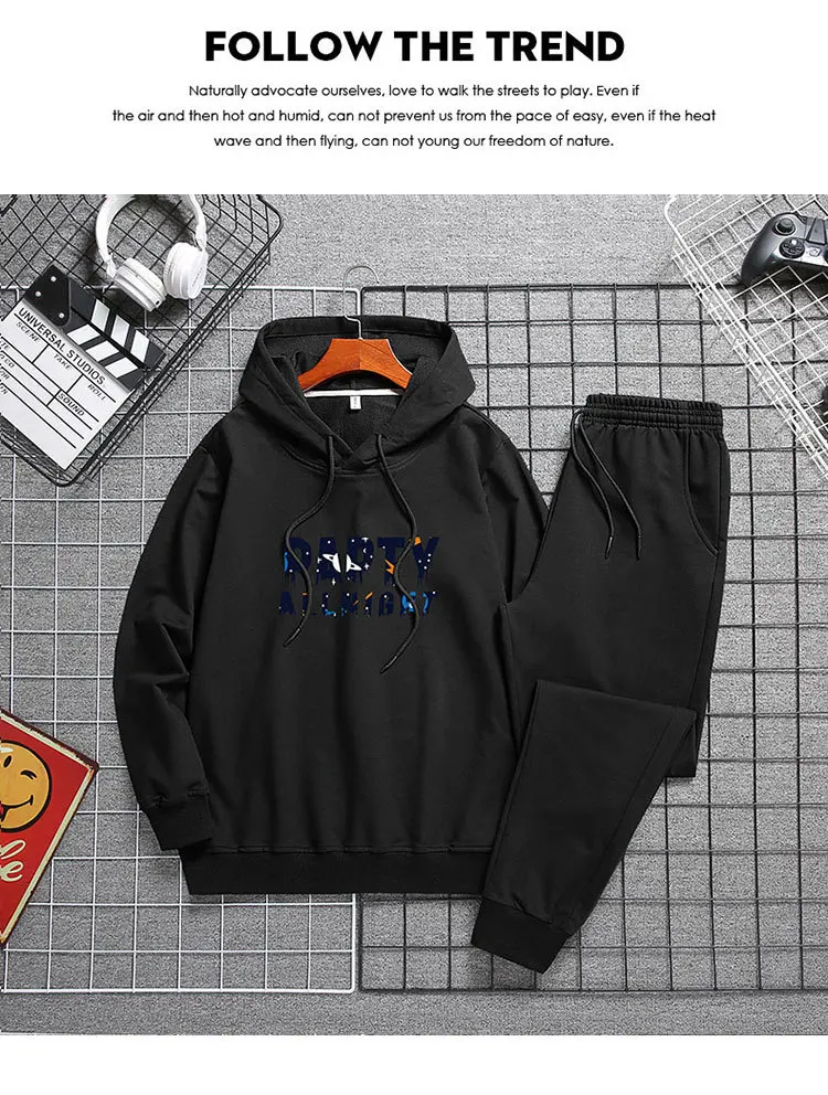 Мужские осенние толстовки с буквенным принтом штаны комплект из 2 предметов для тренажерного зала для бега спортивные костюмы