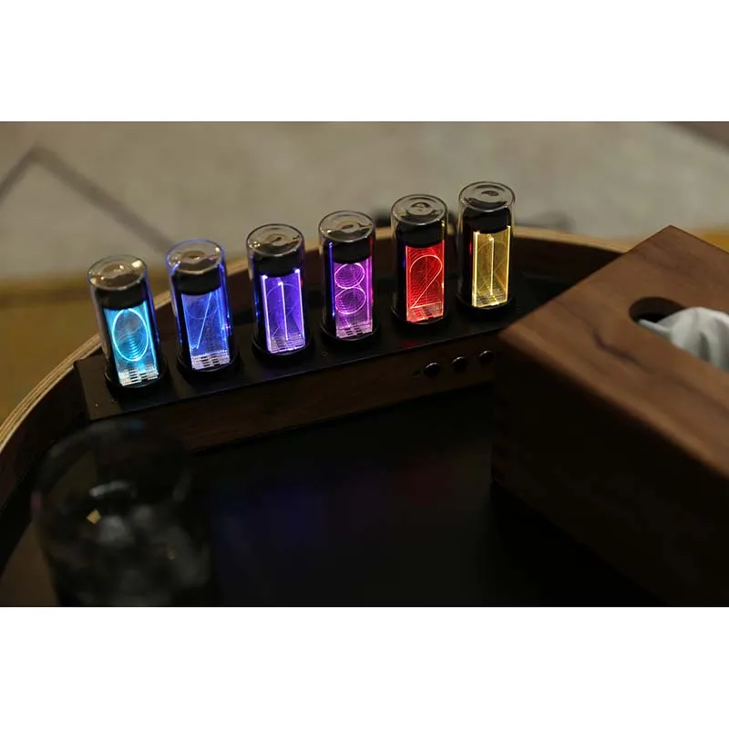 Lusya орех 6 бит RGB светодиодный свечение цифровые часы Nixie трубки часы электронные настольные часы в стиле ретро 5 в Micro USB 7 светильник режим T1165