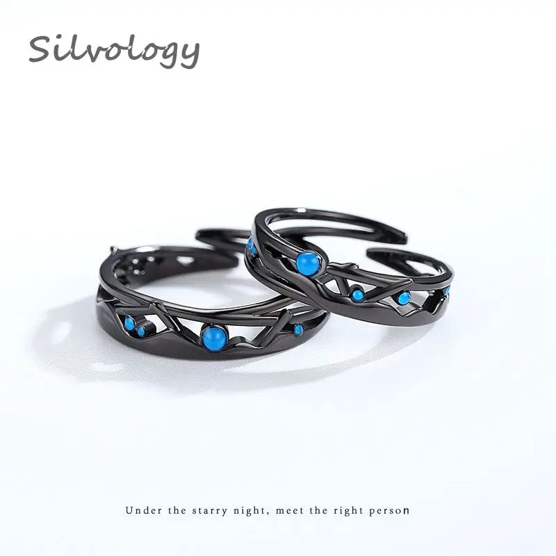 Кольца Silvology из серебра 925 пробы с черным молочным светом для пар оригинальные