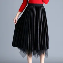 Женская юбка, осенняя и зимняя сетчатая юбка, трапециевидная плиссированная юбка, Золотая Бархатная юбка с двух сторон, женская одежда с высокой талией