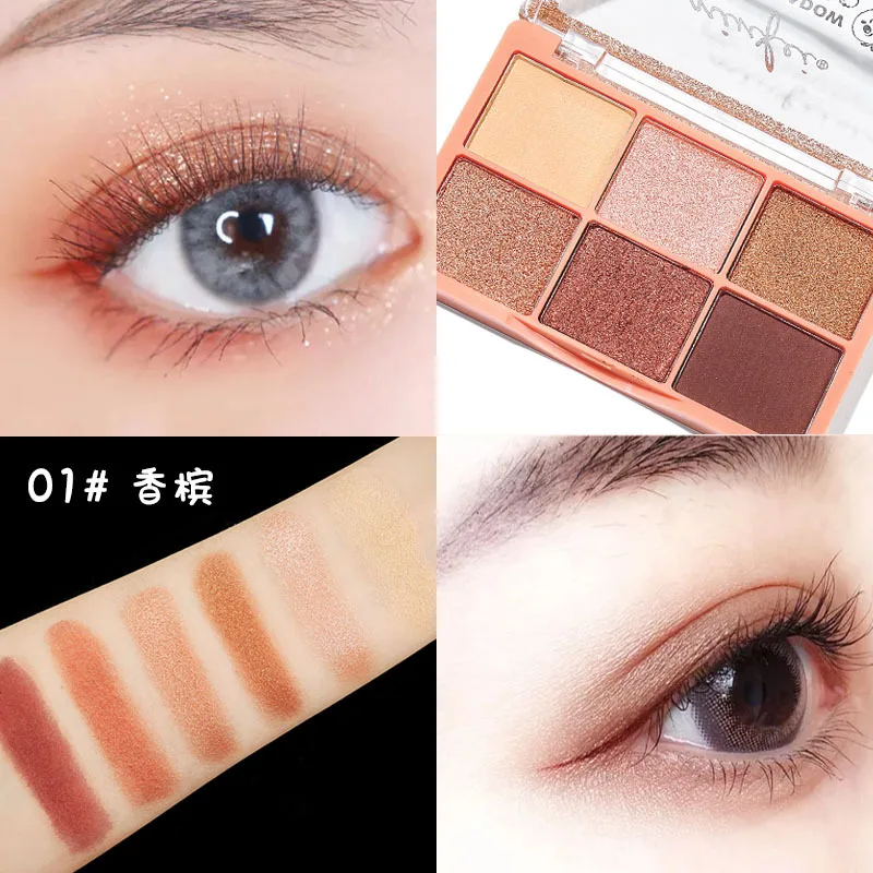 

New Orange Polarized Light 6 Color Eyeshadow Sequin Pearly Lustre Matte Makeup Supplies