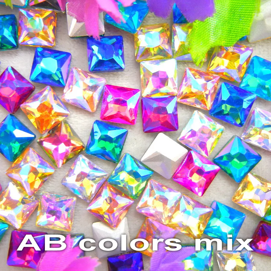 Красивый стеклянный кристалл, 3 размера, прозрачный AB и Радужный цвет, точечная задняя часть, квадратная форма, клей, стразы, бусины, аппликация, nailart, сделай сам, отделка - Цвет: A22 AB colors mix