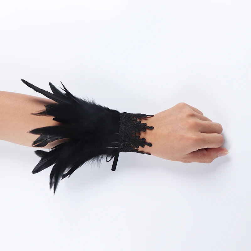 mens winter cycling gloves Punk Gothic Gloves Feather Wrist Cuff Carnival Stage Show Showgirl Natural Dyed Rooster Feather Arm Warmer Party Cosplay Costume best mens ski gloves