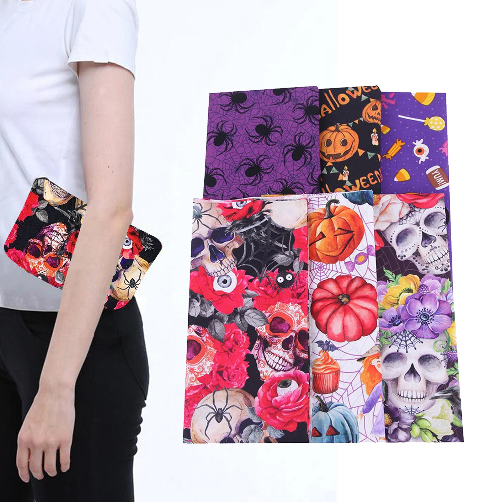 

6Pcs 100% Cotton Fabric Halloween Theme Printed for DIY Sewing Quilting Patchwork