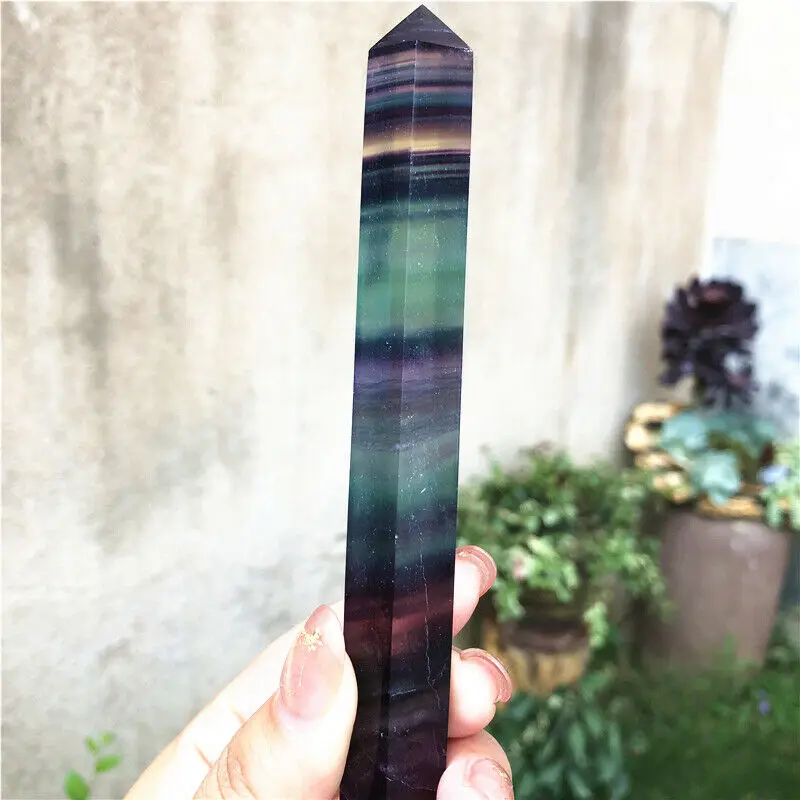 1 шт. 90-110 мм натуральный фиолетовый зеленый флюоритовый кварц кристалл Шестиугольная точка камень палочка натуральные камни и минералы