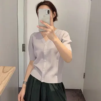 

Women Cardigan Sweater 2020 New Spring Summer Short Sleeve Single Breasted V Neck Knitted Coat