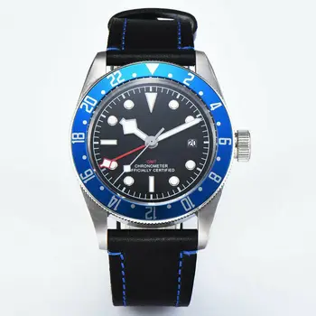 

Mens Watch 41mm STERILE dial white marks Mechanical sapphire GMT Men Automatic Military Sport calendar Clock waterproof luminous