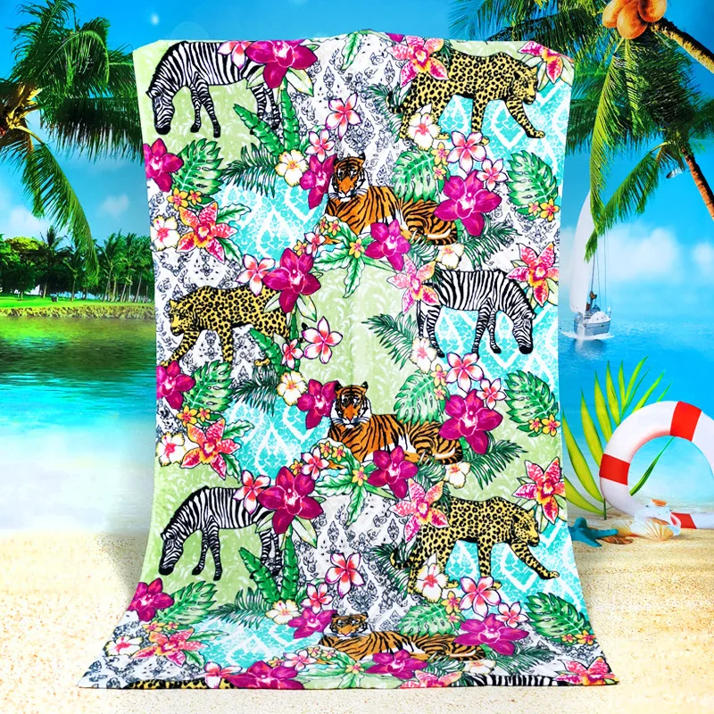 Beach Towel European And American Style Activity Printed Cartoon Tiger Swimming All-cotton Beach Towel 160*80