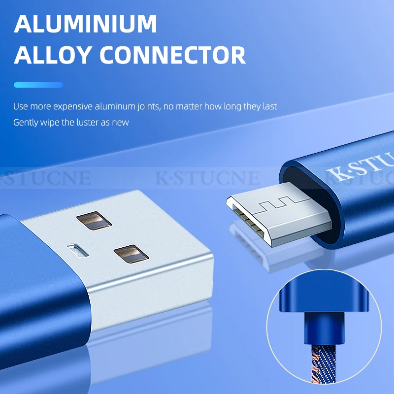 KSTUCNE Micro USB кабель 2.4A 1 м 2 м Быстрая Зарядка Кабель Microusb для samsung Xiaomi htc Android мобильный телефон провод кабель